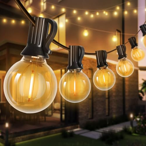 Bomcosy Outdoor String Lights LED Mains Powered, 25FT G40 Globe Bulbs Festoon Lights with 12+1 Bulbs(1 Spare), Waterproof Indoor Garden Lights for Terrace, Patio, Warm White Decorations