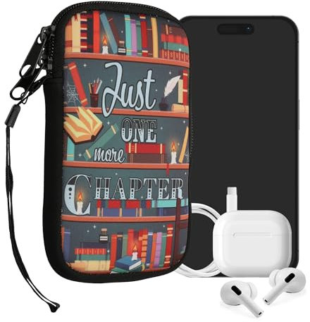 kwmobile Handytasche für Smartphones M - 5,5 - Neopren Handy Tasche Hülle Cover Case Schutzhülle - Bibliothek Motto Mehrfarbig - 15,2 x 8,3 cm Innenmaße