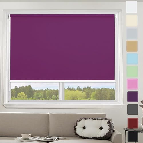 Verdunkelungsrollo Klemmfix ohne Bohren 75 x 220 cm Sonnenschutz und Sichtschutz Seitenzugrollo Verdunkelung Rollos mit Klämmträger, für Fenster & Tür, Lila