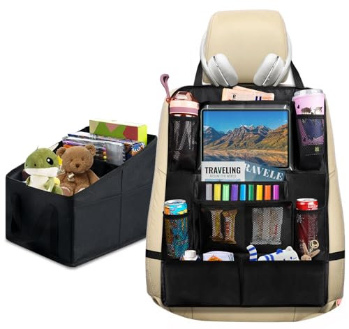 absolove 2er Rückenlehnenschutz Auto Kinder,1 Sitzschoner Auto Rückenlehne + 1 Autositz Organizer,Premium Sitz Organizer Kinder mit 10 Zoll Tablet-Tasche,Sitzschutz Rückenlehne Zur Aufbewahrung