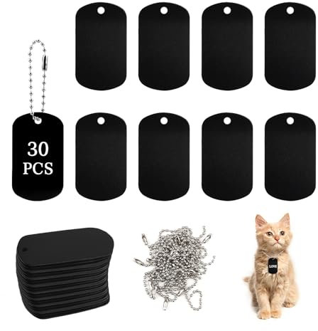 LALAGO 30 Stück Gelochte Blanko-Hundemarke aus Aluminium, Schlüsselanhänger Rohlinge, Schwarz Hundemarken, Aluminium Haustiermarken mit Kette für Hunde Dog Tag, Hundemarke Personalisiert DIY