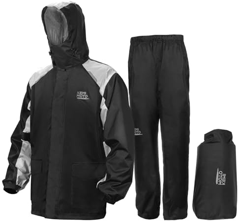 KEMIMOTO Waterproof Casual Motorcycle Rain Gear for men,Men's Waterproof Powersports Rain Suit with Pant for Motorcycle Riding in Heavy Rain 15000MM Water Pressure Resistance