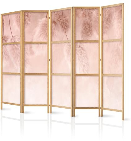 murando - Paravent Raumteiler Holz Gras, 225x172 cm, 5-teilig, Wohnzimmer | Mobiler Sichtschutz, sofort einsatzbereit, Holzrahmen, ideal fürs Wohnzimmer oder Büro, geruchsneutral, lichtbeständig
