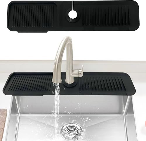 duoyif Wasserhahn Spritzschutz Matte 24 Zoll Silikon Wasserhahn Spritzschutz, Silikonarmatur Spritzschutz, Wasserhahn Matte Küche, Großes Spritzschutz Pad Für Wasserhahn, 61x14cm (Schwarz)