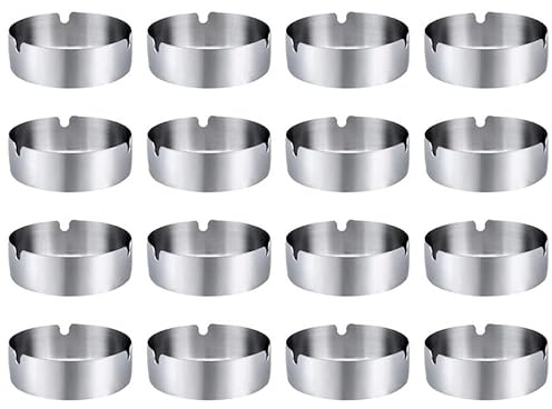 Ceniceros de acero inoxidable para exteriores, ideales para restaurantes, bares, exteriores y dormitorios, redondos (paquete de 16)
