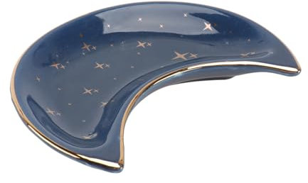 CALLARON Assiette En Sélénite En Forme De Lune Plateau À Bijoux En Céramique Assiette À Nourriture Décoration De Maison Unique Plat Dastrologie