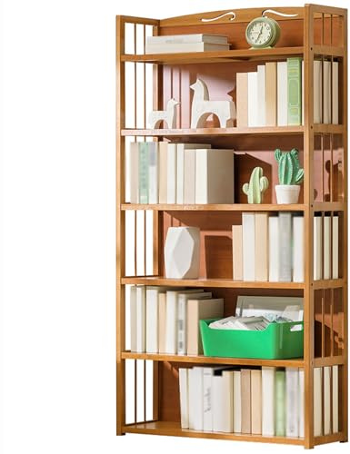 HUHJYUGE Bücherschrank Holz Braun, Boden Stehendes Bücherregal, Hoches Schmales Bücherregal, Standregal, Aufbewahrungsregal, für Wohnzimmer, Büro, Schlafzimmer, Arbeitszimmer (6 Tier 80cm)