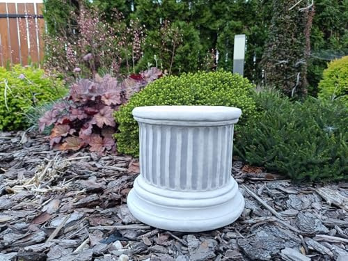 Dekorativer Pflanzkasten aus Beton, 23 cm Durchmesser, 23 cm Höhe, vertikale Riffelung, abgerundete Hauptstadt