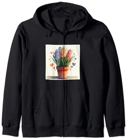 Hyacinth Plant In Pot Cottagecore Hearts Graphic Zip Hoodie