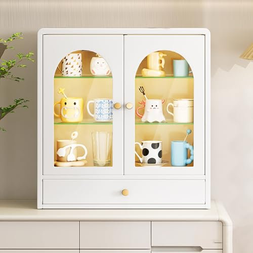 BRCYKRWY Vitrinen Mit 4 Etagen Glasvitrine Vitrinenschrank Mit Glastüren Und Beleuchtung Wohnzimmervitrine Vitrinenschrank Küchenschrank Sammlervitrine Multifunktions-Glasschrank Stehend