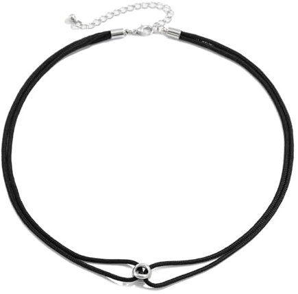 Epinki Edelstahl Halskette Anhänger Herren, Partnerketten Doppelschichten Geometrisch Hohl Kreis, Edelstahl Kordelkette Schwarz, 54CM
