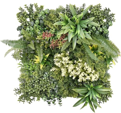 Floordirekt Pflanzenwand 50 x 50 cm - Kunstpflanzen zur Wandmontage - Wandgarten - Künstliche Pflanzen Deko für Wand, Balkon & Garten (Rhea Typ B)