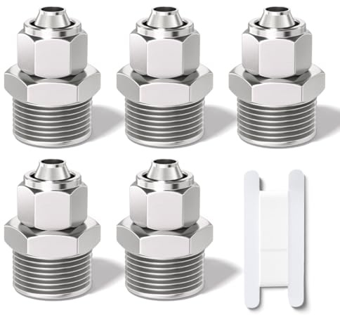 Bwintech 5 pezzi 4 mm tubo OD x 1/4” filettatura BSP maschio diritto spingere per collegare tubo dado di bloccaggio raccordo pneumatico, KPC4-02 linea d'aria rapida adattatore