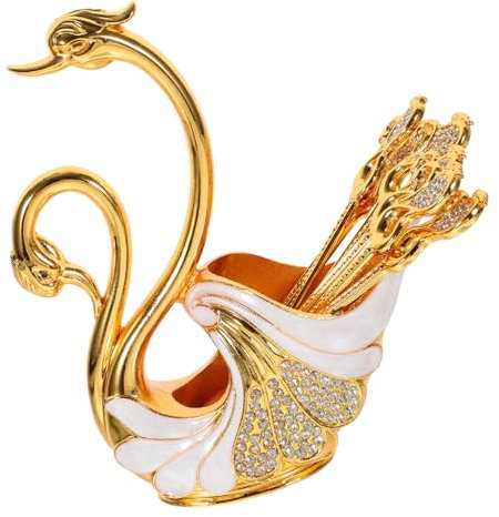 BEBEMOKO 1juego Cucharas De Postre De Inoxidable Con Soporte Forma De Cisne Para Café Postres y Eventos Especiales