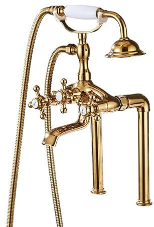 ZYCDP Miscelatore Vasca da Bagno con Doccetta Ottone, Rubinetto Vasca 2 Fori Miscelatore Doccia con Deviatore Oro