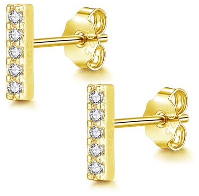 Cangall Ohrstecker Silber 925 Klein, Hypoallergen Flache Kreuz Stab Ohrclimber Ohrstecker mit AAAAA Zirkonia, Zierliche Schlafen Knorpel Tragus Silber Damen Ohrringe Stecker Ohr Piercing für Mädchen