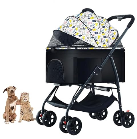 YPDOPORA 3-In-1-Kinderwagen Für Haustiere, Katzen Und Hunde, Zusammenklappbarer, Leichter Hundebuggy, Katzen-Reisebuggy Bis 25 Kg, Hundewagen, Reisetragetasche, Haustier-Joggingwagen Mit Korb,D
