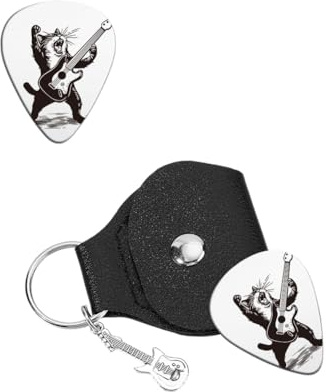 UNICRAFTALE 1 st gitarrplektrum gåvor rostfritt stål kattunge gitarrplektrum personligt plektrum med PU-läderfodral kattformade tillbehör för musikälskare födelsedag