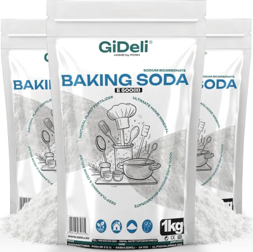 GiDeli Bikarbonat Livsmedelskvalitet 3x1kg - Rent natriumbikarbonat utan tillsatser - Idealisk för matlagning, bakning, tvätt och städning - Mångsidig användning i hemmet