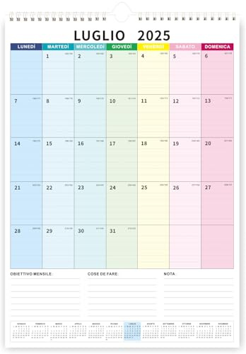 Calendario 2026 da Muro (18 Mesi) Colorato 43 x 31 cm Luglio 2025 Dicembre 2026 Calendario Famiglia Italiano Planner Mensile Con le Vacanze Calendario da Tavolo Organizzatore di Famigli Ufficio
