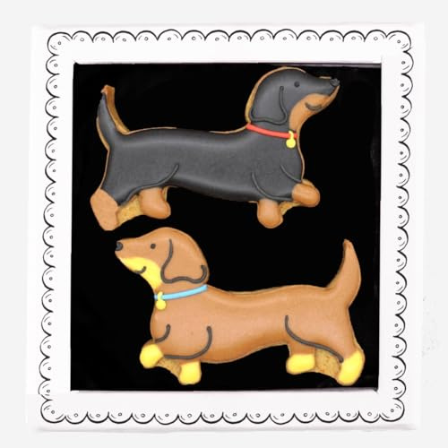 Biscuiteers Sausage Dogs Biscuits Gift | 2 Gingerbread Sausage Dog Biscuits; Handcrafted London Bakery Present and Cute Letterbox Pick-Me-Up Gift