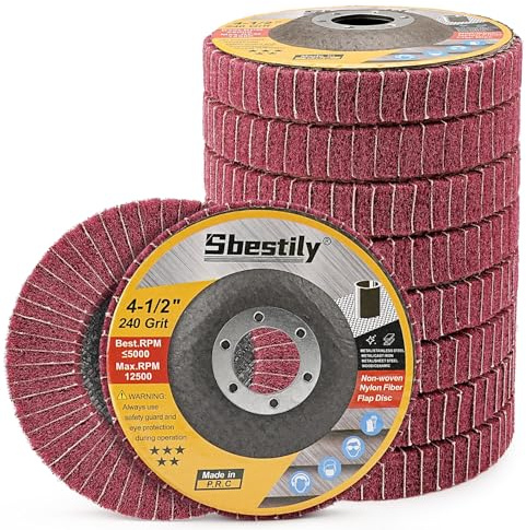 Sbestily 10Pc 115mm Scour Flap Disc 240 Grit 4 1/2 Inch Angle Grinder Wheel