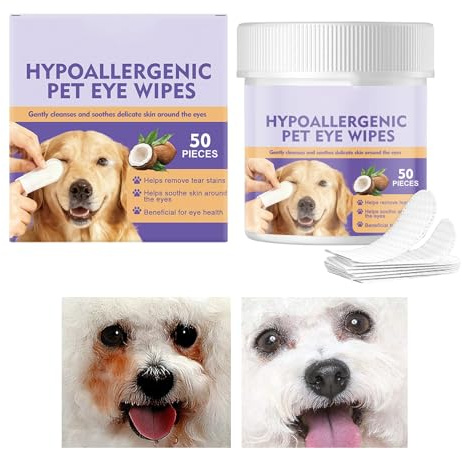 Salviette Per La Pulizia Oculare Animali Domestici | Sicure per Pelle Delicata e Morbide - Salviette Rimuovi Macchie Lacrime Delicati Per Cuccioli - Per Cani Cuccioli Gattini Conigli Taglia Piccola Me