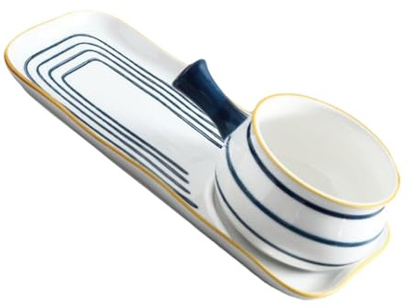 NUOBESTY Ceramic Hand-Painted Milk Pan and Soup Pot Set with Handle 650Ml, Includes Bread Tray, Suitable for Soup Heating and Noodle Cooking in Kitchen