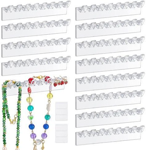 PH PandaHall 12pz Organizzatore di Collane a Parete Porta Gioielli da Parete, 96 Ganci Porta Collane in Plastica Trasparente per Bracciali Anello Catene e Orecchini, 2x9.5cm