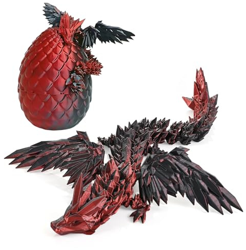 3D Dragon Eggs with Dragon Inside, Black Red 3D Printed Dragon, 3D Printed Dragon Egg, 3D Dragon Articulated Figure, Dragon Eggs with Dragon Inside for Desk Decor, Fantasy Collectible Set