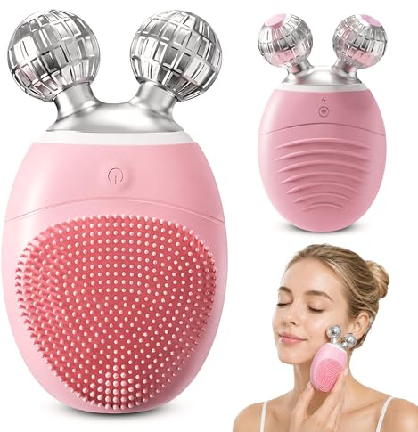 HAMINOS Spazzola Pulizia Viso Elettrica 3 in 1, Spazzola Viso in Silicone con V-Roller, 5 Modalità Soniche, Massaggiatore Viso Impermeabile Ricaricabile per Pulizia del Viso e Lifting
