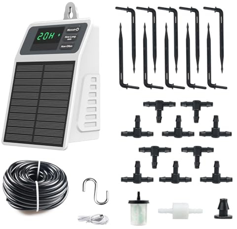 Solar Automatic Drip Irrigation System, DIY Self Watering System with Timer, 10m/33FT Hose, Solar Powered Auto Irrigation Kit for Garden, Potted Plants, Greenhouse, Patio, Indoor & Outdoor Use