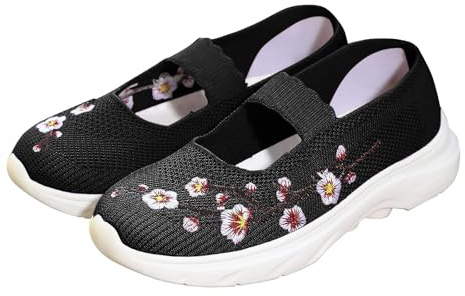 Ortopediska skor för kvinnor – fritidsskor för kvinnor utan skosnören, nätbroderi, blomma, sommarskor, eleganta sandaler och tofflor för sommar, slip-on, traditionella skor, breda fötter, stretch