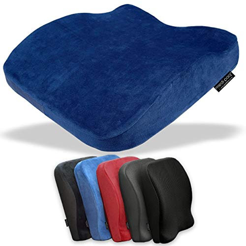 Medipaq Memory Foam Seat Cushion - 1x Memory Foam Cushion to Improve Posture - Seat Cushion for Office Chair - Car Seat Cushions - Wheel Chair Cushions - Blue Velour