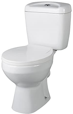 VeeBath PRI002 Base Ceramic White Close Coupled Modern Cloakroom Bathroom WC Toilet Pan & Cistern with Soft Closing Seat, 64 x 38 x 75.5 centimeters