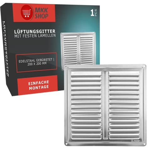 Lamellen Edelstahl Lüftungsgitter 200 x 200 mm Wetterschutz Zu- Abluft Schlit...