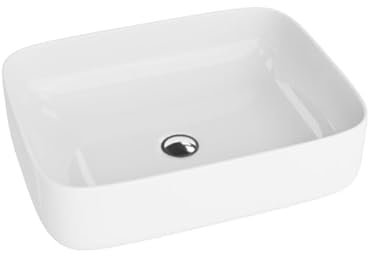 LAVITA Galera - Lavabo da appoggio, rettangolare, senza troppopieno e foro per rubinetto, in porcellana di alta qualità, 50,5 x 40 x 14 cm, bianco lucido