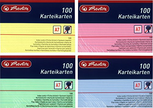 Herlitz Karteikarten, 170 g/m², holzfrei (400 Stück, DIN A7 | bunt liniert)
