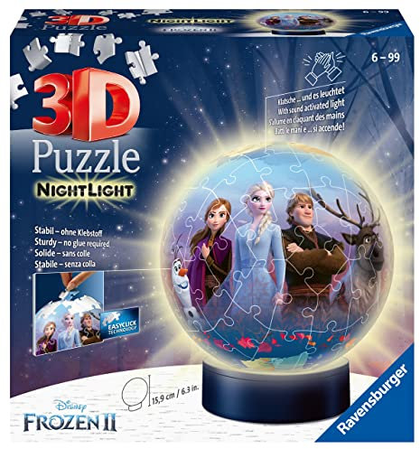 Ravensburger 3D Puzzle 11141 - Nachtlicht Puzzle-Ball Disney Frozen 2 - ab 6 Jahren, LED Nachttischlampe mit Klatsch-Schalter