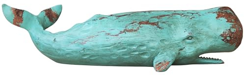 MichaelNoll Wal Dekofigur Statue Skulptur aus Polyresin - Maritim Deko für Wohnung in Holz-Optik Grün - Dekoration modern für Wohnzimmer, Schlafzimmer oder Badezimmer - 40x12,8x11,5 cm