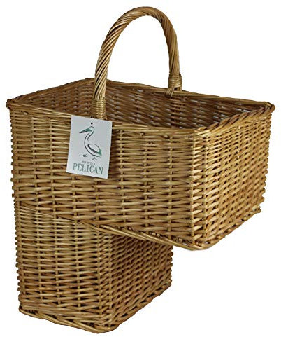 Grey & Natural Brown Step or Stair Basket - 100% Whole Willow for Carrying and Storage, Up and Down Stairs (Square)