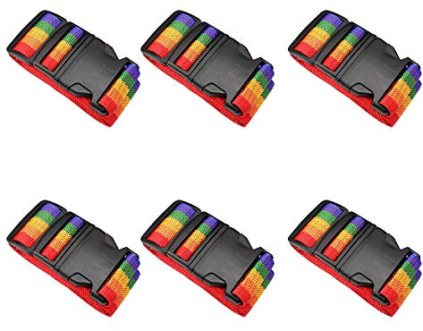 A4 Tech 6er Pack Gepäckband koffergurt Kreuz Gepäckgurt Verstellbare Reisegürtel mit Schnalle,Koffer Packgürtel Reiseaccessoires.(Regenbogen)