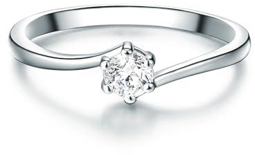 Trilani Damen Verlobungsring aus 925/- Sterling Silber - Solitärring | Zirkonia,Brillantschliff,Antragsring,Trauring,Ringbreite 1,8 mm,Damenring,Vorsteckring,Silberring mit Stein,Krappenfassung