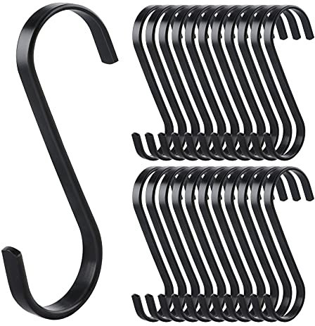 Homewit 20 Pack S Hooks for Hanging, 8.5cm Black Stainless Steel Metal Heavy Duty Kitchen Hooks for Utensils Pan Pot Kitchen Bedroom Bathroom Clothes Garden Office