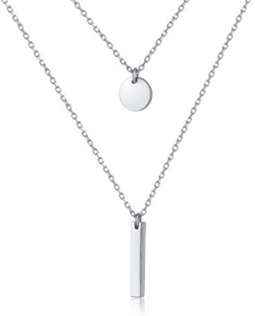 HOOHWE kette Damen 925 Sterling Silber geschichtete Halsketten Doppelte Dreifache lange Kette Schlüsselbein Disc Bar Y Kette Schmuck Geschenk für frauen
