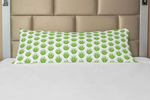 ABAKUHAUS Agave Körper Kissenbezug mit Reißverschluss, Exotische Kaktus-Anlage Motiv, Deko-Akzent Langer Kissenbezug, 53 x 137 cm, Weiß und Lindgrün