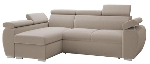 Mirjan24 Ecksofa Boston Mini, Eckcouch mit Schlaffunktion und Bettkasten, Polsterecke mit Einstellbare Kopfstützen, L-Sofa, Polstergarnitur, Wohnlandschaft (Paros 2, Seite: Links, LC+2r)