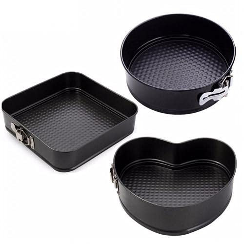 OUMIFA Baking dish 3 Pcs/Set Non-Stick Springform Cake Pan Metal Baking Cake Mold with Removable Bottom Round Heart Square Shapes Bakeware Pan (Color : 3pcs)