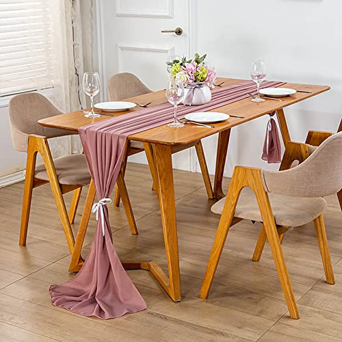 Swsen 2 Stück Chiffon Tischläufer Altrosa 300 x 30 cm, Hochzeit Tischläufer Waschbar - Romantischer Hochzeitsläufer für Hochzeit, Geburtstag, Brautdusche, Babyparty, Tischdekoration