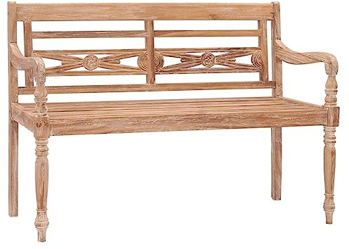 vidaXL Teak Massiv Batavia Bank 2-Sitzer Gartenbank Sitzbank Parkbank Gartenmöbel Holzbank Balkonbank Terrassenbank 120cm Getüncht